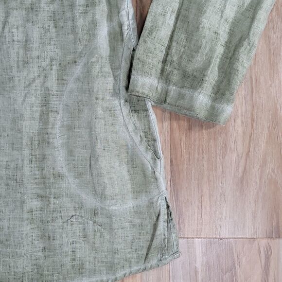 🔺️Soft Surroundings Olive Sequined Linen Long Sleeve Top XSmall - Picture 11 of 14